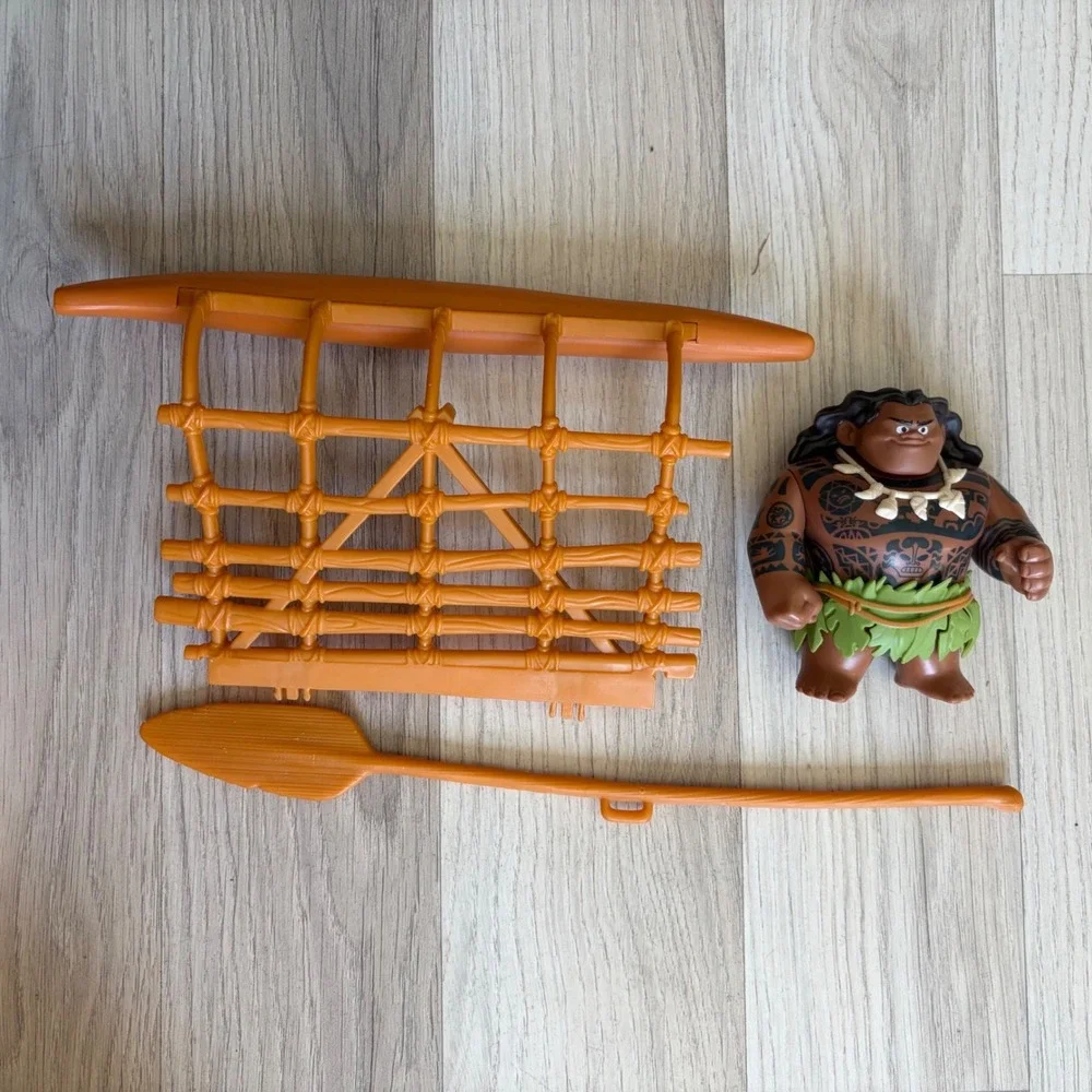Disney Moana Maui Action Figure with Canoe Outrigger and Oar Accessories Set